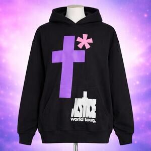 Justin Bieber Justice World Tour Hoodie Black Graphic Sweatshirt L